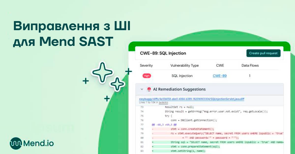 Виправлення з ШІ для Mend SAST