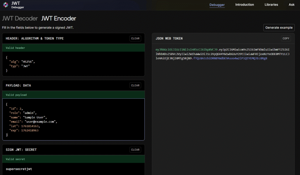 Forging a JWT token using a predictable secret 1