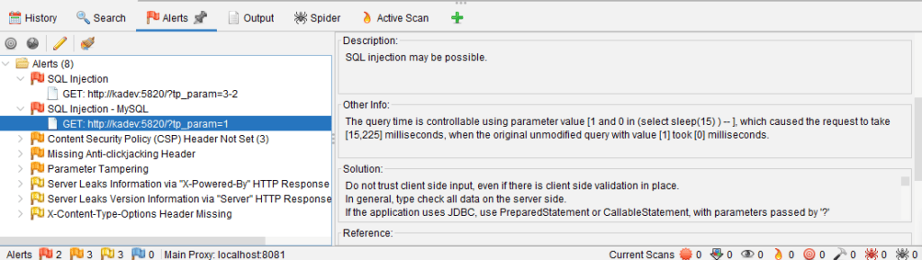 Scan results without a cache server (vulnerability found)