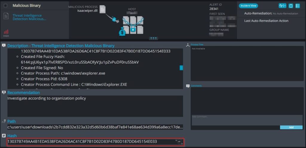 detects malicious binary Cynet vs. IsaacWiper
