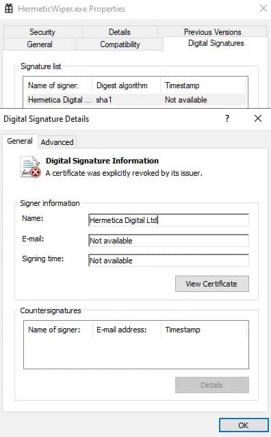 signed by “Hermetica Digital Ltd”