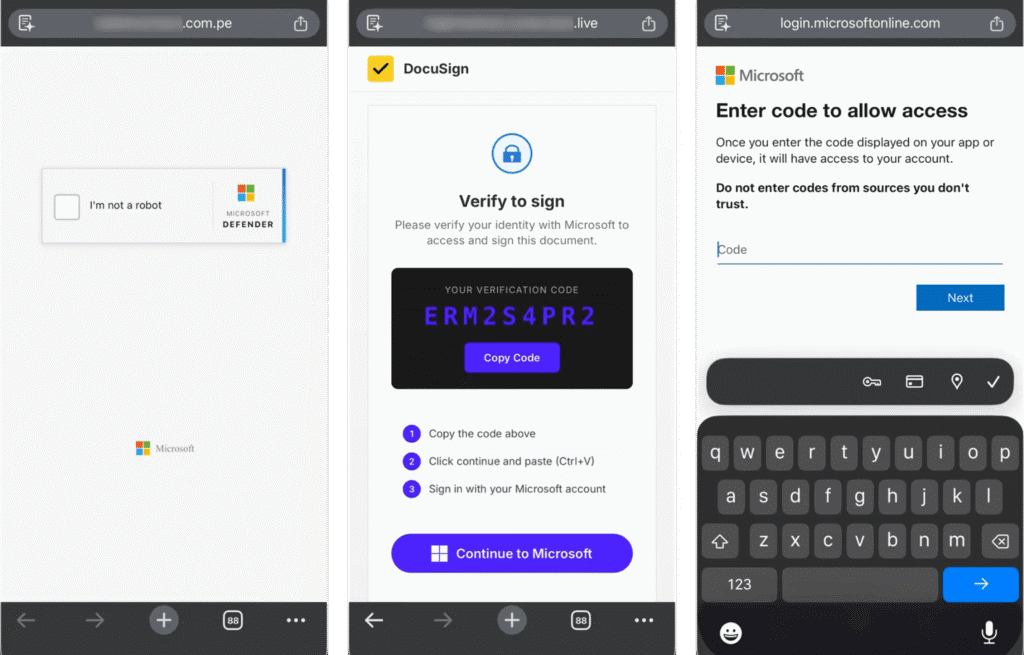 Device Code mode credential harvester flow (Abnormal Intelligence)