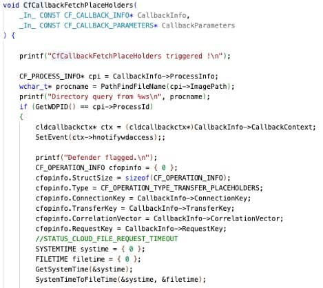CfCallbackFetchPlaceHolders is triggered