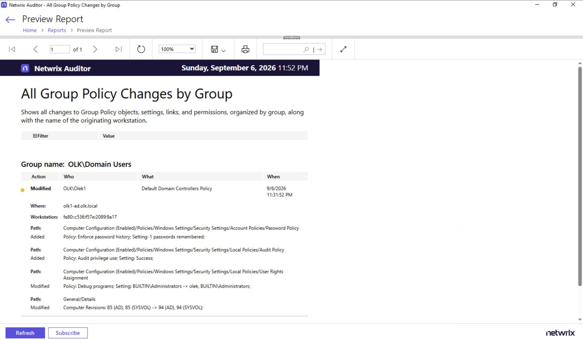 All Group Policy Changes by Group