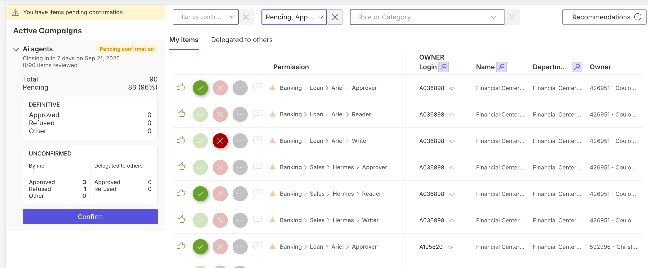 Certify permissions through scheduled campaigns