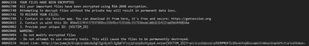 Doommageddon Ransom Note requesting contact via Session